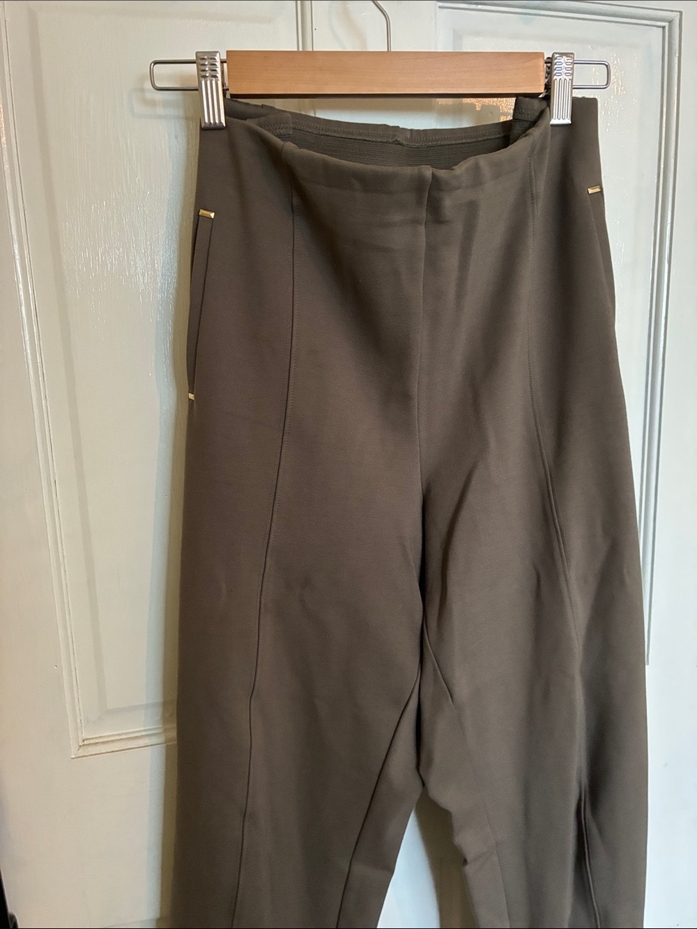 Chico's Taupe Trousers with Gold Accents